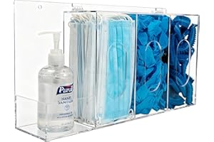SEANADO Hand Sanitizer and Glove Holder Dispenser with Lid, Clear Acrylic 4 Compartments Hygiene Station for Disposable Face 