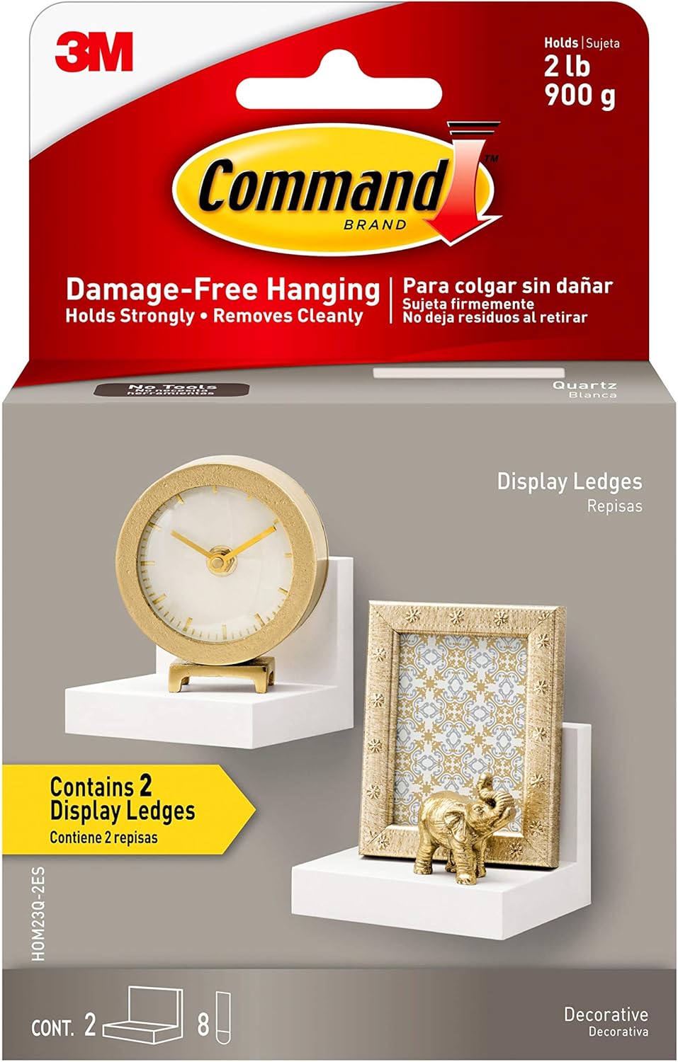 Command Display Ledges, Quartz, 2-Ledges, 8-Medium Foam Strips (HOM23Q-2ES), Great for dorm decor - - 