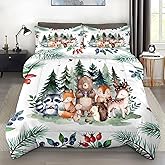 Pamnest Comforter Set Twin Size, Woodland Animal Soft 2 Pcs Bedding for Kids and Adults, Cute Bear Fox Deer Comforter Set with Pillowcase, for Bedroom Bed Decor