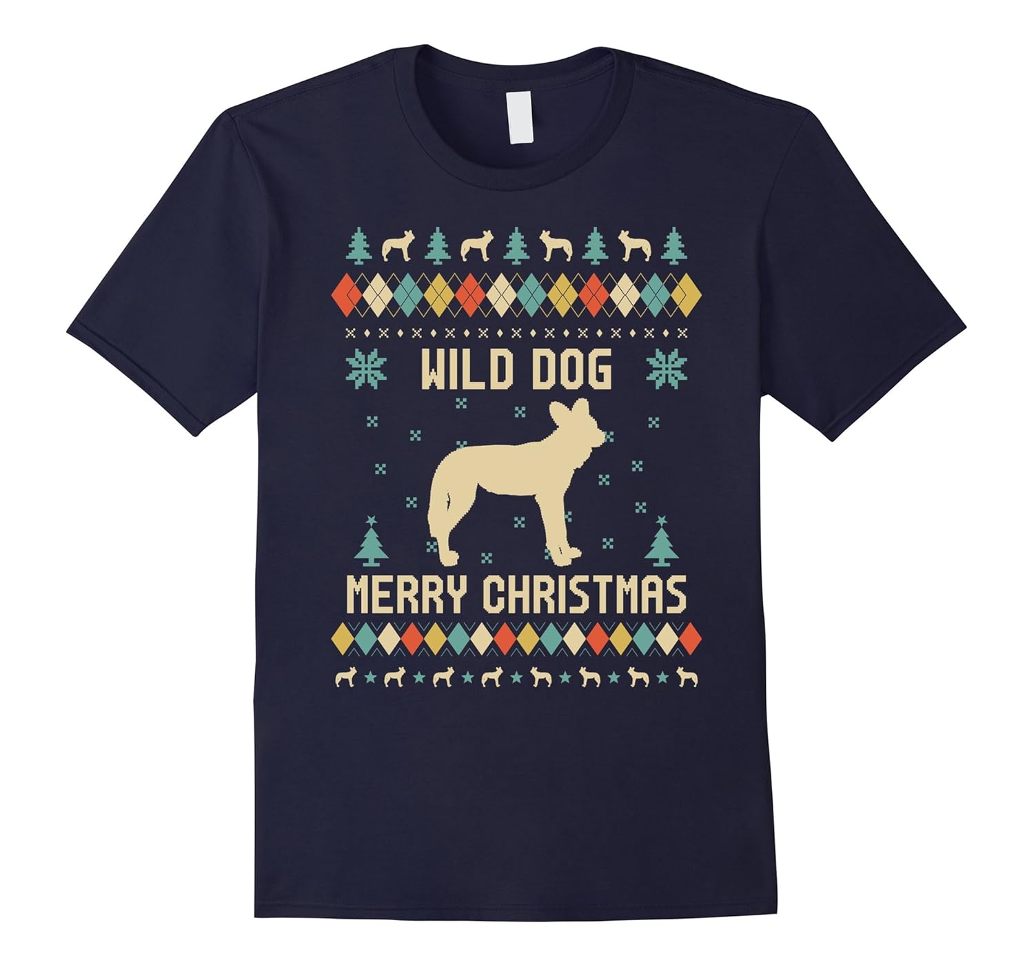 Wild Dog Christmas T-Shirt, Sweater Vintage Retro T-Shirt-Rose