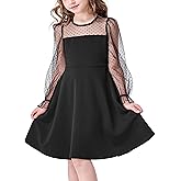Hvididan Girl's Puff Long Sleeve Girls Fall Dresses High Waist A Line Casual Party Wedding Dress 5-14 Years