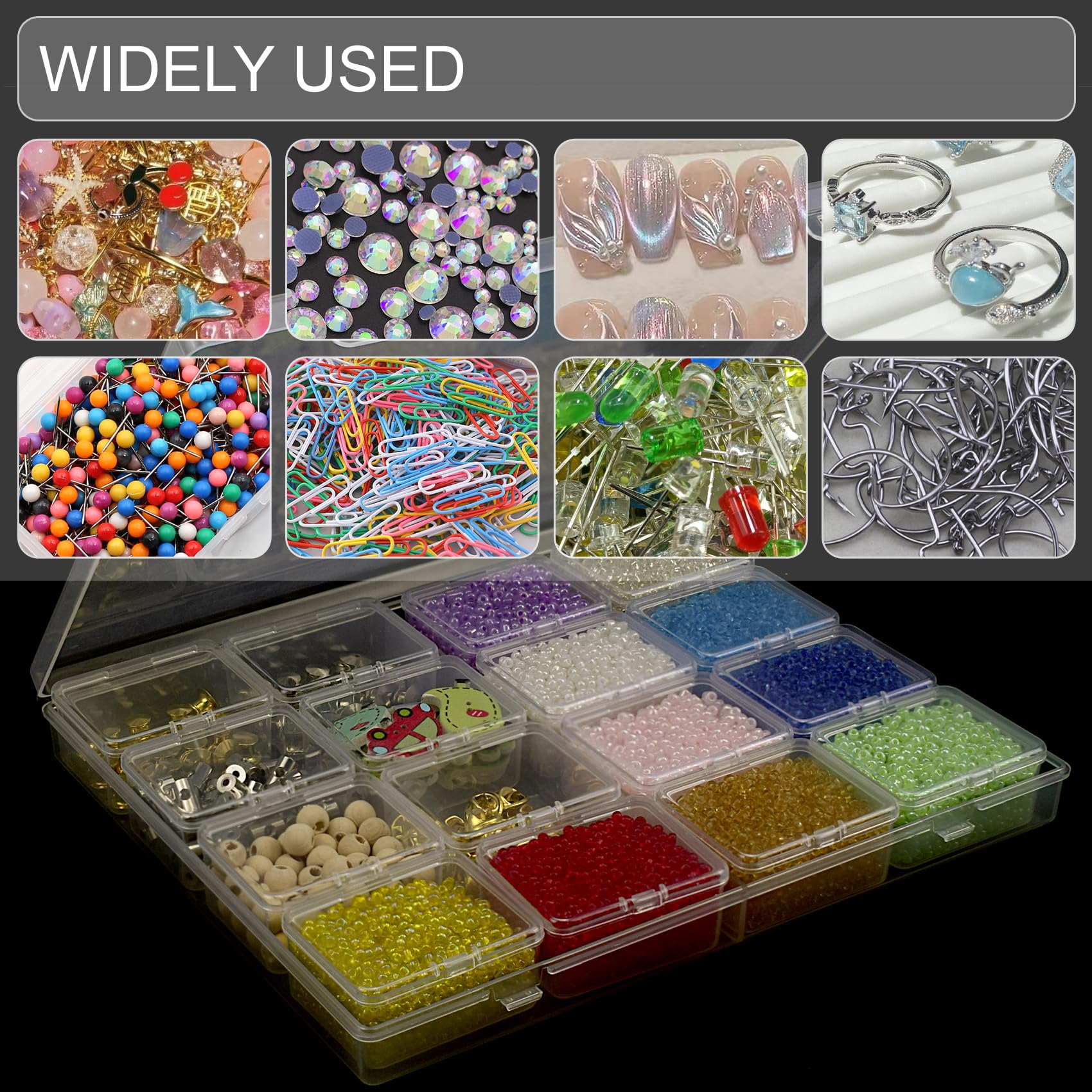 ZIIYAN Bead Storage Containers - 64 Clear Plastic Bead Organizer Boxes with Hinged Lid, Craft Organizers and Storage for Diamond Painting Art, Small Parts, Jewelry Charms