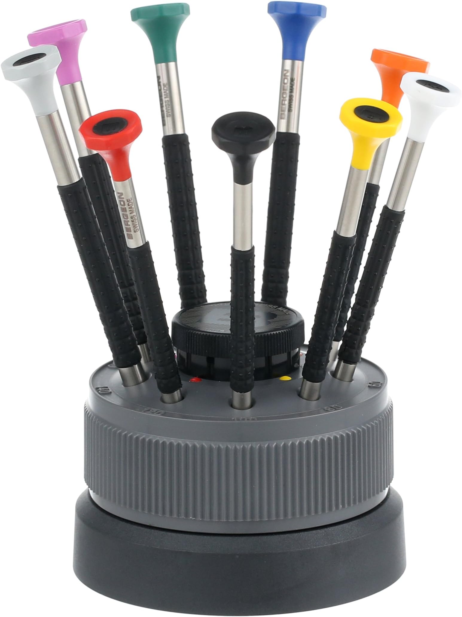 55-603 6899-S09 Rotating Stand with 9 Ergonomic Screwdrivers with Spare Blades Watch Repair Kit