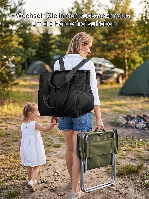 Kühltasche 26L Faltbar, Auslaufsicher Isoliertasche mit Kühlfach & Staufach, 2 in 1 Wasserdicht Picknicktasche mit Mehreren Taschen für Einkauf, Picknick, Arbeit, Strand