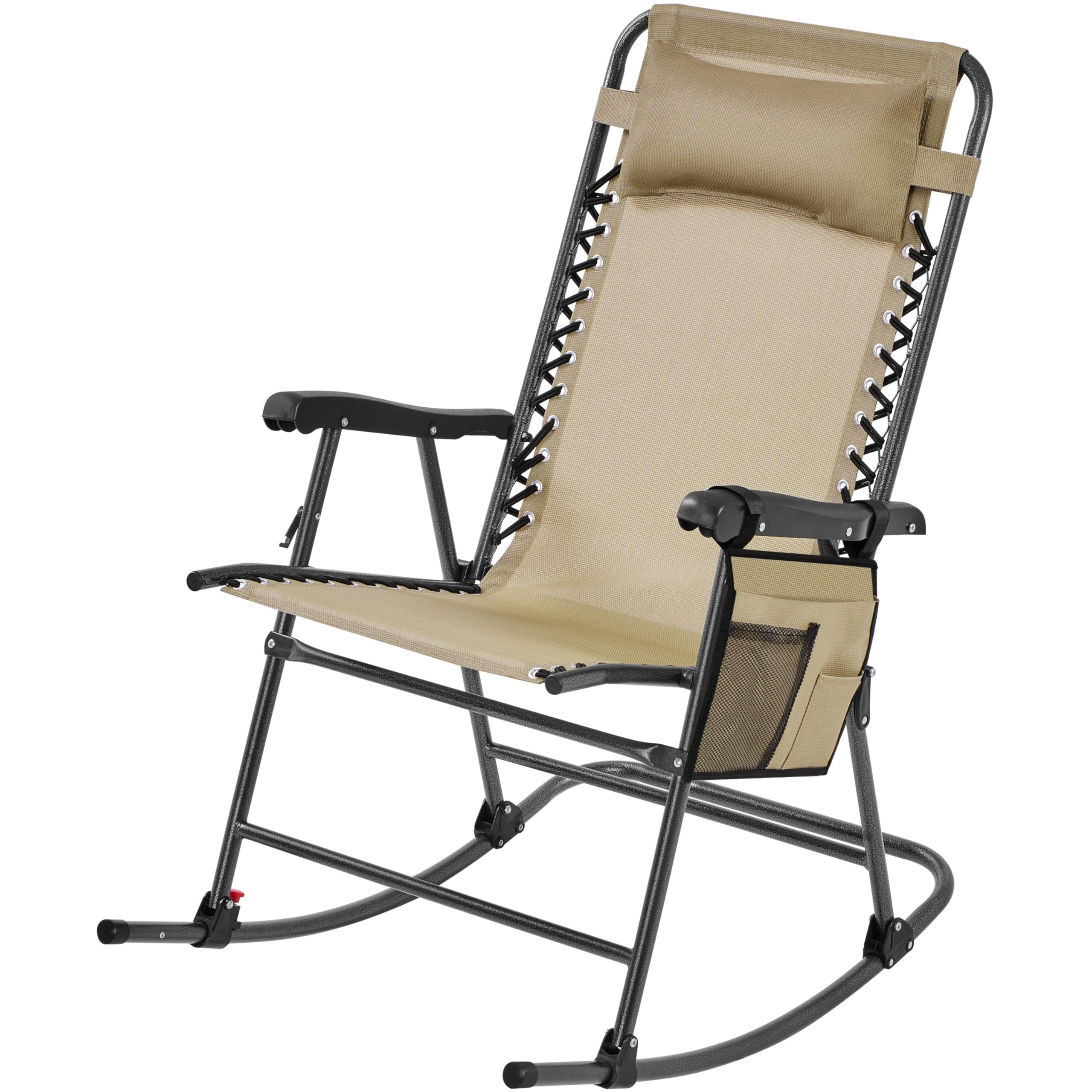 Photo 1 of **FOR PARTS ONLY/NON-FUNCTIONAL** Yaheetech 26in Rocking Chair Outdoor Zero Gravity Folding Chairs Rocking Chairs Foldable Outdoor Reclining Lounge Chair for Outside Lawn with Cupholder/Pillow Ergonomic Design for Rest, Beige