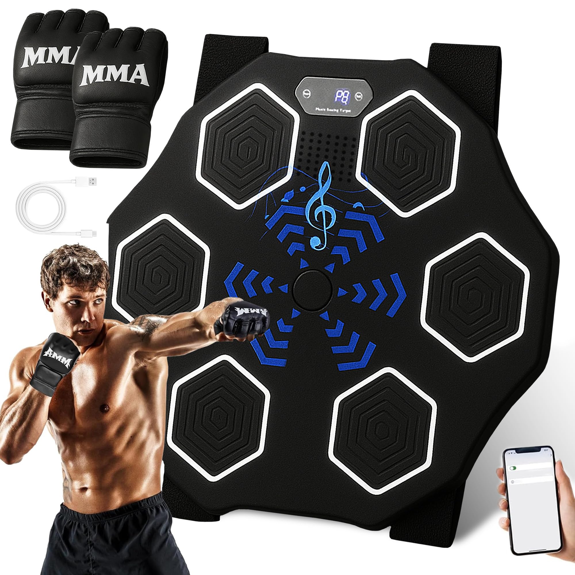 Photo 1 of Replentless Punching Music Boxing Machine for Adults - Wall Music Punching Machine Adult w/Bluetooth, 9 Speed Level, Light up Boxing Target, Gloves - Music Boxing Machine Workout Pad for Home