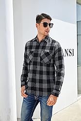 Damipow Flannel Shirt for Men Button Down Long