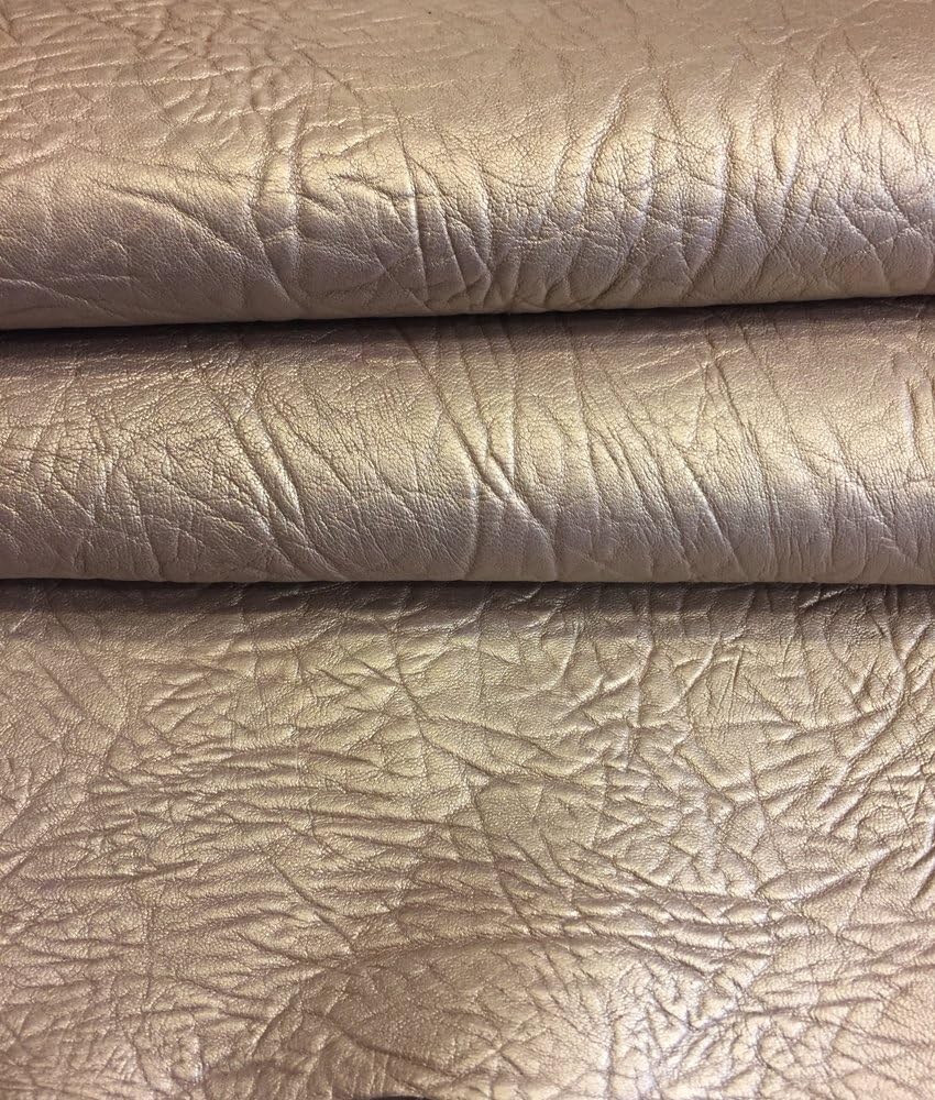 Craft Real Leather Hide – Top Quality Lambskin - Dark Champagne Color - 4 sq ft - 2 oz. avg Thickness - Pearlescent Finish – Full Skins – Soft Thin Upholstery Fabric – Home Décor Material
