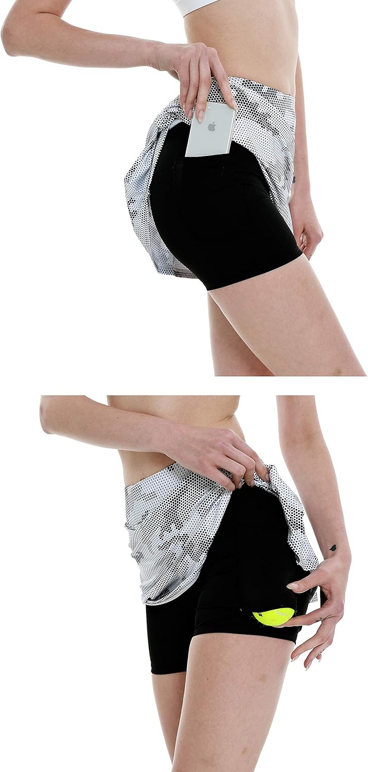 Cityoung Women's Athletic Pleated Golf Skirt with Shorts Pockets Running Tennis Workout Skorts: Clothing