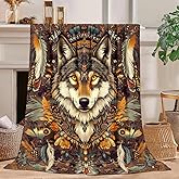Indian Wolf Blanket Indian Wolf Decor Cozy Animal Throw Super Soft Plush Flannel Fleece Blanket Gift for Kids Adults Men Women Ultra Warm & Lightweight Flannel, 50"X40"