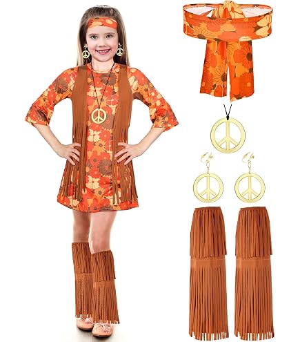 Costume Hippy Per Bambina Rubies, Taglia XL, Include Top, Coprispalle, Pantaloni A Zampa E Copricapo. Ideale Per Halloween E Feste.