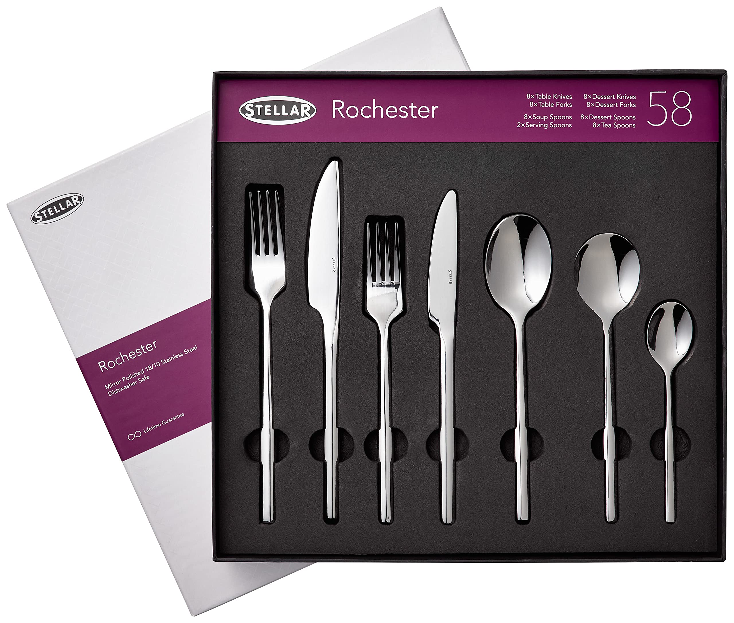 Stellar Rochester Stainless Steel Cutlery 58-Piece Set for 8 Place Settings with 2 Serving Spoons — image 1