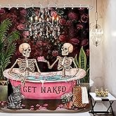 Mitpok Halloween Gothic Skull Skeleton Shower Curtain Vintage Romantic Funny Spooky Black Rose Retro Floral Flower Plant Unique Bathroom Decor 60Wx72H Bath Curtain Fabric Polyester 12 Pack Hooks