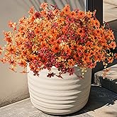 Homsunny Artificial Mums Fake Flowers for Outdoors Decoration, 12 Bundles Realistic Silk Daisy Faux Plants UV Resistant Decor for Home Garden Porch Patio Yard Balcony Window (Orange Brown)