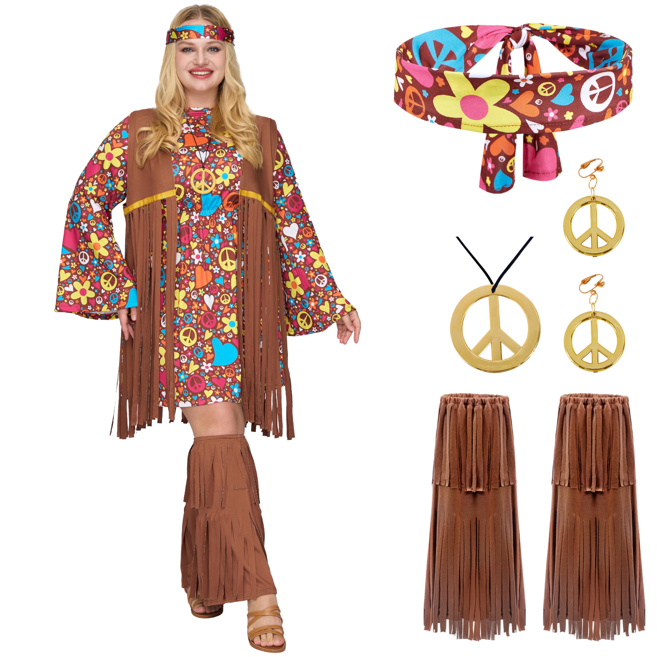 Photo 1 of Spooktacular Creations Plus Size Halloween Costumes Woman, Women Hippie Costume Set, 70s Outfits Hippie Attire -XXL