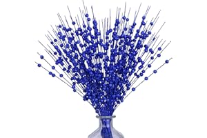 efivs arts 10 Pack Royal Blue Artificial Glitter Berry Stems 15.7" Fake Christmas Picks Decorative Glitter Sticks for Christmas Tree DIY Wreath Crafts Fireplace Decor