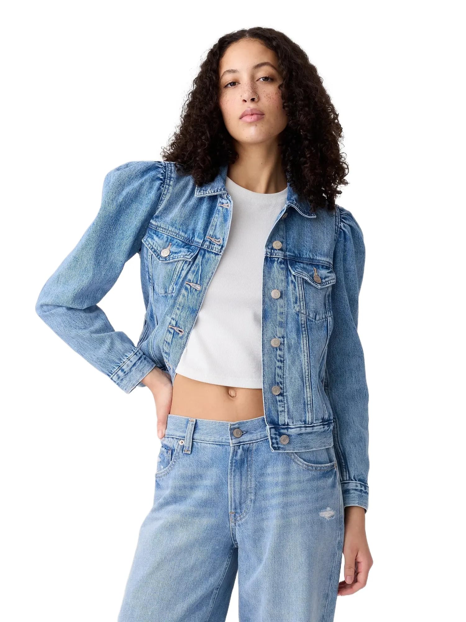 GAP Womens Denim Puff Sleeve Jacket Medium Wash M