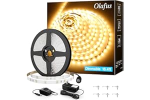 Olafus 16.4ft LED Strip Lights Warm White Dimmable, LED Rope Light Kit 12V Flexible Under Cabinet Lighting Strips, 5m 300 LEDs 2835, 3000K Bright Led Lights for Bedroom, UL Listed Plug