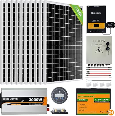 ECO-WORTHY 1700W Solar Power System 24V Home Kit 10x170W Panels 4x100Ah Lithium