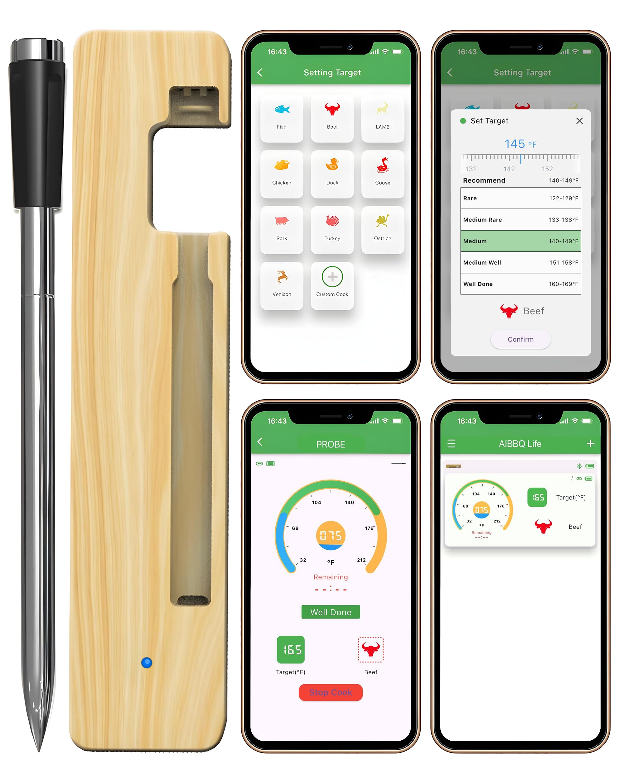 Photo 1 of Grill Sync Digital Meat Thermometer Digital Wireless Dual Sensor Bluetooth BBQ Thermometer for Grill, Cooking Smoking, Oven Waterproof Meat Probe with USB-C Charging Case, App-Controlled, 165FT Range
