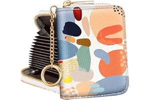 Bistup Credit Card Holder for Women Cute Small for Ladies Teen Girls Female Rfid Leather Cardholder Wallets with Keychain Accordion Organizer Purse Abstract Girly Aesthetic Print Unique Zipper