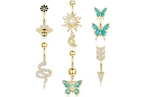 Dochais Belly Buton Rings Surgical Stainless Steel Belly Button Ring for Women Dangle Belly Button Rings Butterfly Cubic Zirc