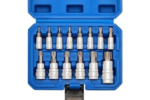 Mayouko 14PCS Torx Bit Socket Set, T6-T60, 1/4-Inch, 3/8-Inch and 1/2-Inch Drive, S2 and Cr-V Steel, Star Bits Socket Set