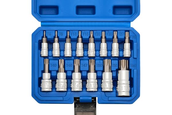 Mayouko 14PCS Torx Bit Socket Set, T6-T60, 1/4-Inch, 3/8-Inch and 1/2-Inch Drive, S2 and Cr-V Steel, Star Bits Socket Set