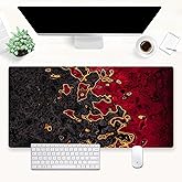 Shalysong Red and Black Large Gaming Mouse Pad, Fluid Abstract Art Desk Mat 31.5x15.7 inch, Extended XL Non-Slip Micro-Fiber Surface with Natural Rubber Base for Computer Laptop, Home or Office Use