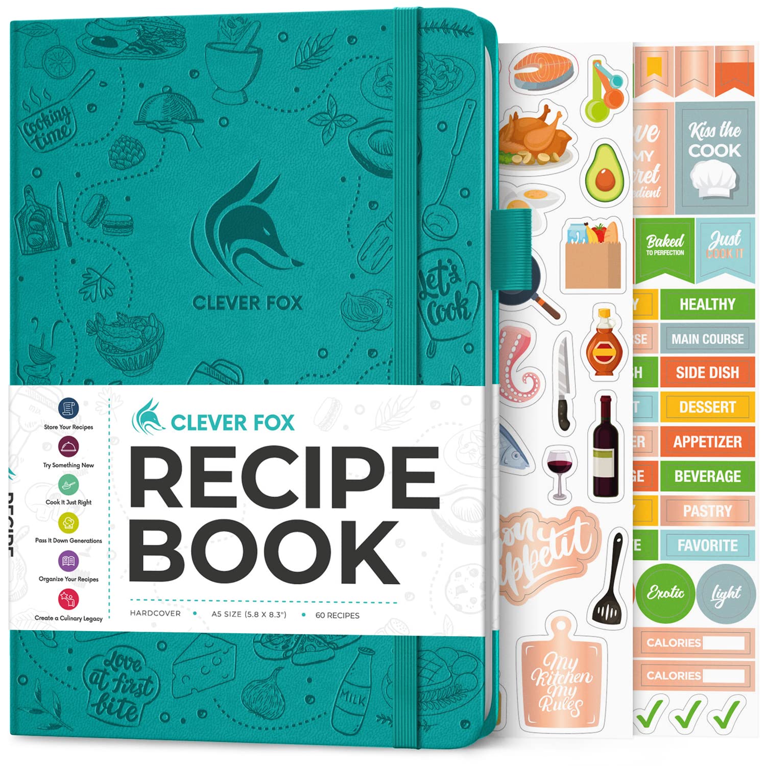Clever Fox Recipe Book - Make Your Own Family Cookbook & Blank Recipe Notebook Organizer, Empty Cooking Journal to Write in Recipes, A5, Stores 60 Recipes, Turquoise