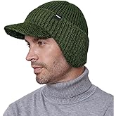 Wmcaps Winter Beanie with Brim and Ear Flaps, Fleece Lined Warm Knit Hat for Men Women Outdoor Thermal Stocking Cap