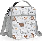 Clastyle Jungle Animal Insulated Kids Lunch Bag Leaf Large Thermal Cooler Bag for Girl Picnic School Toddler Lunch Box Tote,Grey