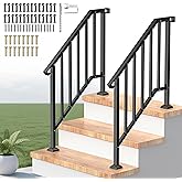 Outdoor Handrails for Steps, Stair Railing Kit for Concrete &amp; Porch Steps, Adjustable Black Iron Hand Rail for Seniors, Easy Installation, Retro Arch Design (2 Pack-3 Steps)