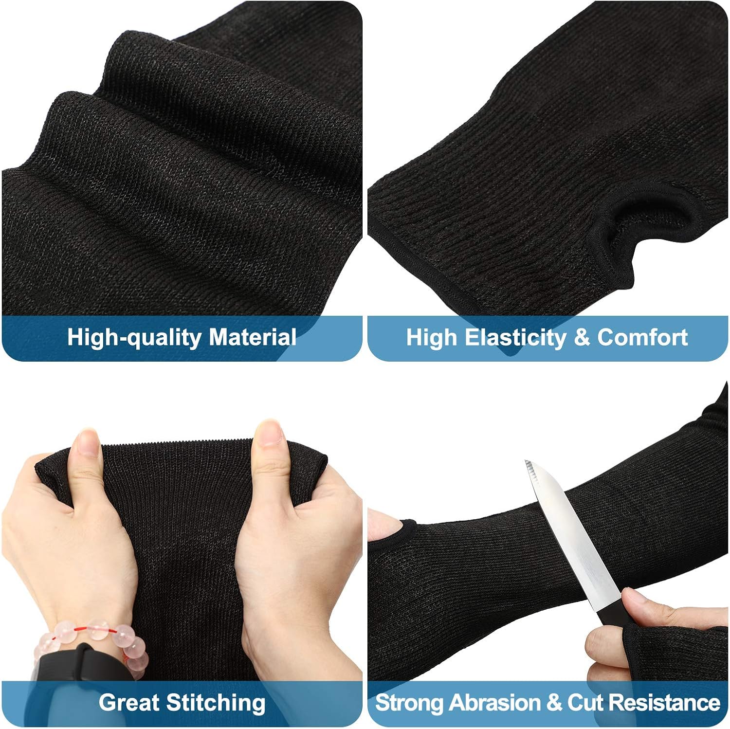 2 Pairs Arm Protection Sleeves 18 Inch Level 5 Cut Resistant Sleeves Protectors for Men Women(Gray, Black): Clothing