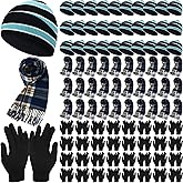 Breathffy 90 Pcs Homeless Care Supplies Bulk Winter Beanie Hats Scarves Touchscreen Gloves Set for Women Men Charity Donation