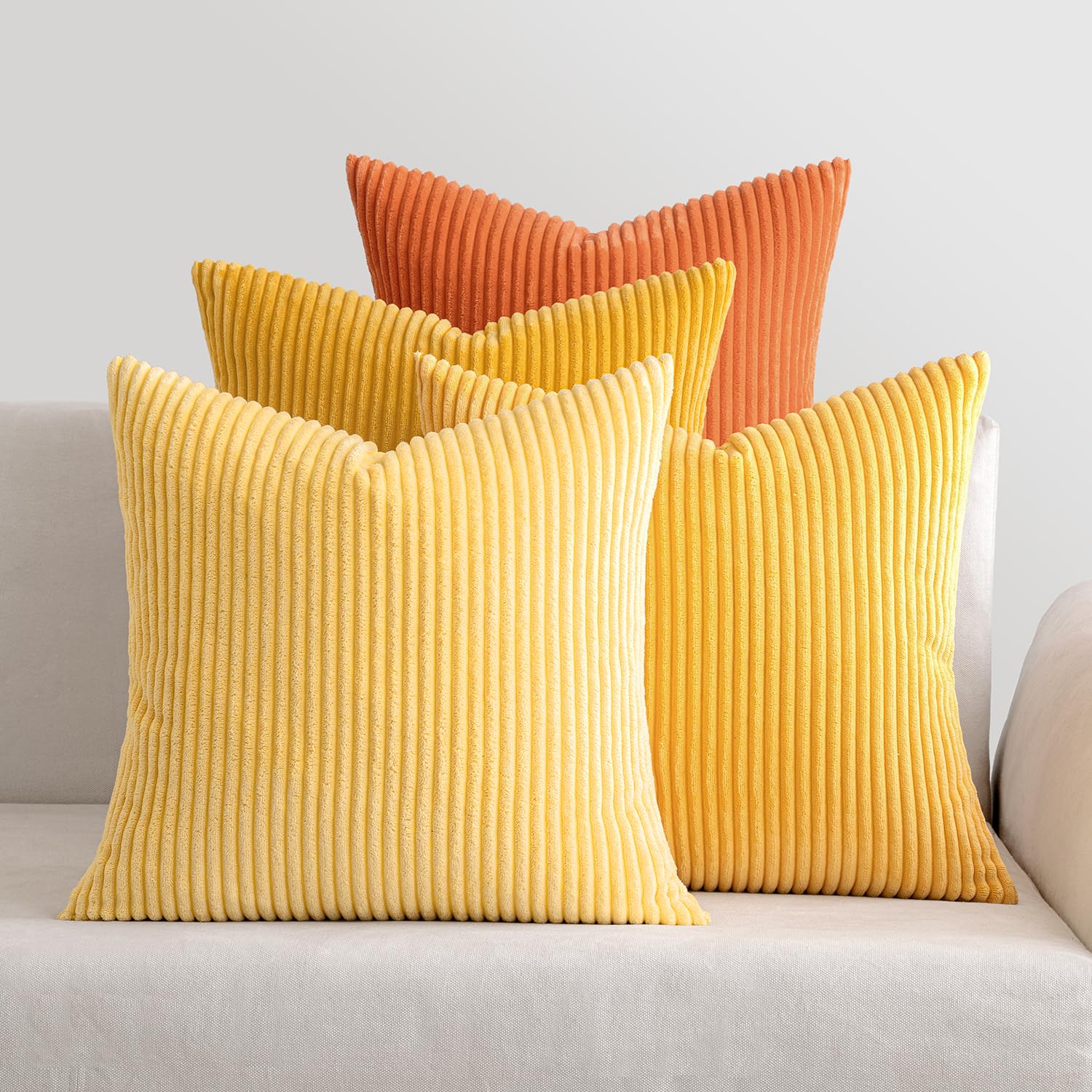 MIULEE Corduroy Cushion Covers Soft Decorative Square Throw Pillow Covers for Spring Cushion Soft Pillowcase Striped Corduroy Cushion Covers Pack of four for Home decor Sofa 16x16 Inch Orange
