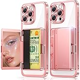 Meifigno for iPhone 16 Pro Max Case Wallet (3-4 Cards & Cash), Built-in Mirror & Kickstand, Surround Raised Lens Protection, Metal Plating Glossy for 16 Pro Max Case with Card Holder Women, Rose Gold