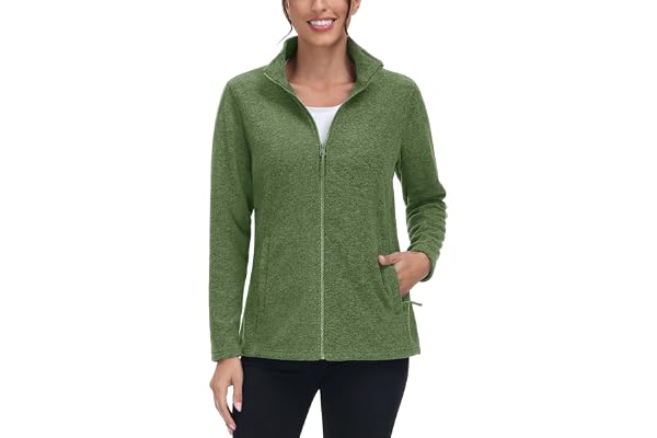 TACVASEN Women's Full Zip Fleece Jacket Lightweight Jacket Womens Winter Warm Coats with 2 Zipper Pockets