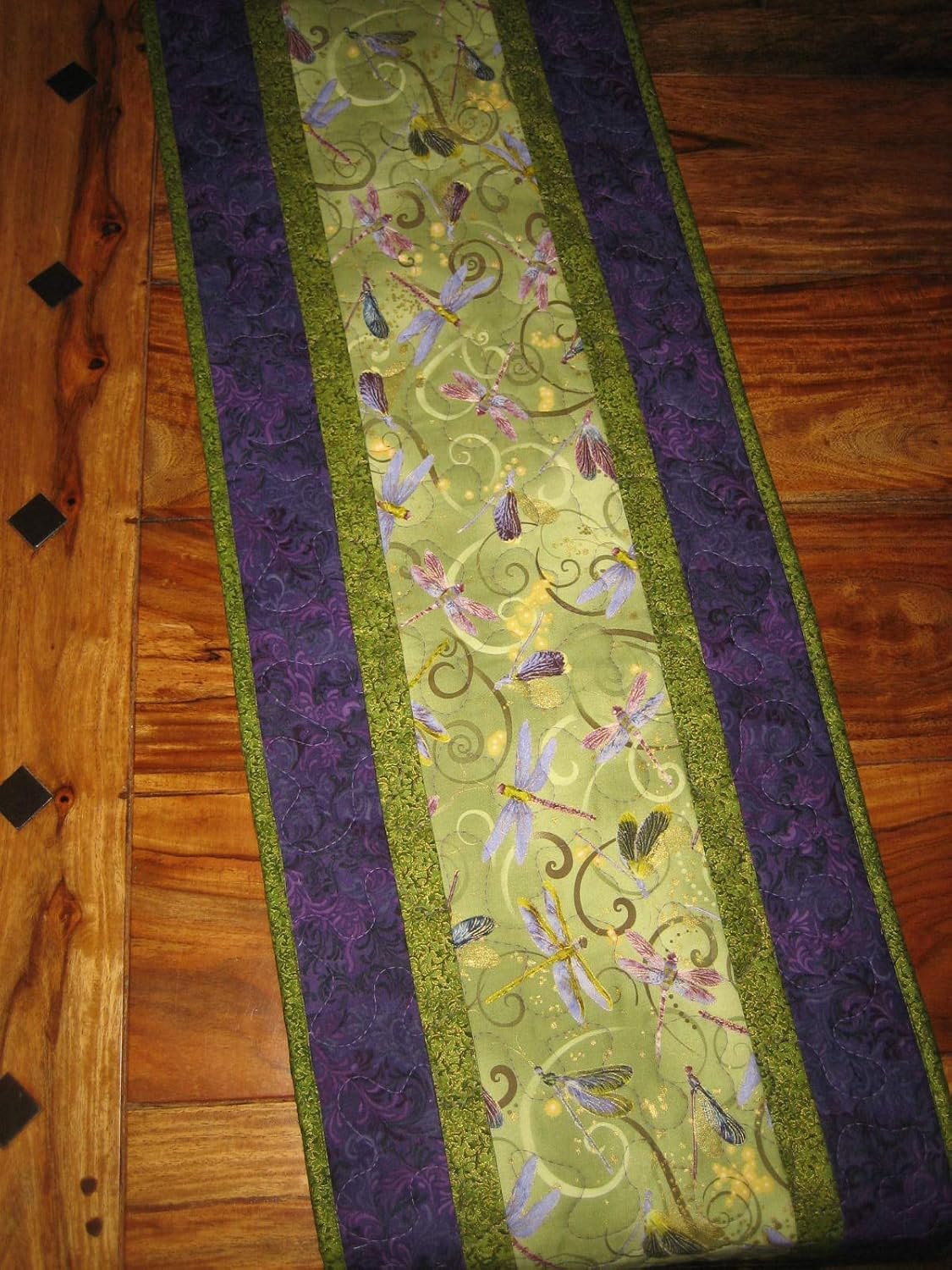 Amazon Com Dragonfly Table Runner Green Purple Swirls 13x48 In Dining Table Runner Coffee Table Living Room Runner Reversible Washable 48 Inch Table Runner Garden Nature Inspired Dresser Scarf Handmade
