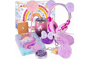 ABERLLS Unicorn Gifts for Girls Age 5 6 7 8 9 10+ Years Old, Birthday Gifts for Girls with 3.5mm Wired Headphone, Plush Diary, Purse, Water Bottle, Christmas Unicorn Toys for Daughter Granddaughter Ages 6-8