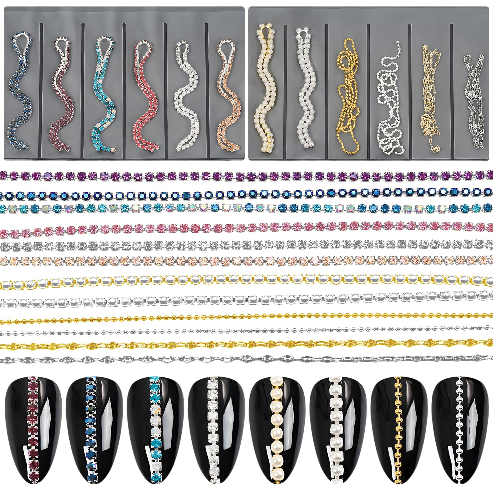 Photo 1 of ++2 PACK++Lifextol Gold Nail Charms Gems Nails Rhinestone Junk Case Charms for Acrylic Press on Nails Art Design, 3D Y2K Nail Charm Jewel Charm Fake Fingernail Tips Studs Set Metal Gold Beads Kit-M