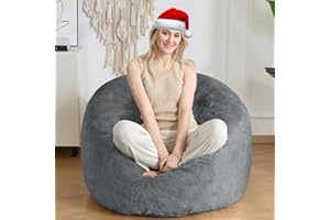 SHOUREN Large Bean Bag Chair,Sherpa Fabric Bean Bag Couch with Backrest, Bean Bag Sofa for Adults/Teens,Extra Soft Memory Foam Floor Sofa,Dark Grey