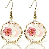Mstorxxin Pressed Flower Earrings for Women, Handmade Resin Forget Me Not or Red Rose Flowers Drop Dangle Earrings, Real Floral Jewelry Gift for Valentine’s Day, Mother’s Day, Birthday, Party