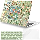 iCasso for MacBook Air 13 inch Case 2020 2019 2018 Release A2337 M1 A2179 A1932, Flower Hard Shell Protective Case for MacBook Air 13.3 inch + Keyboard Cover + Screen Film, Green Flower