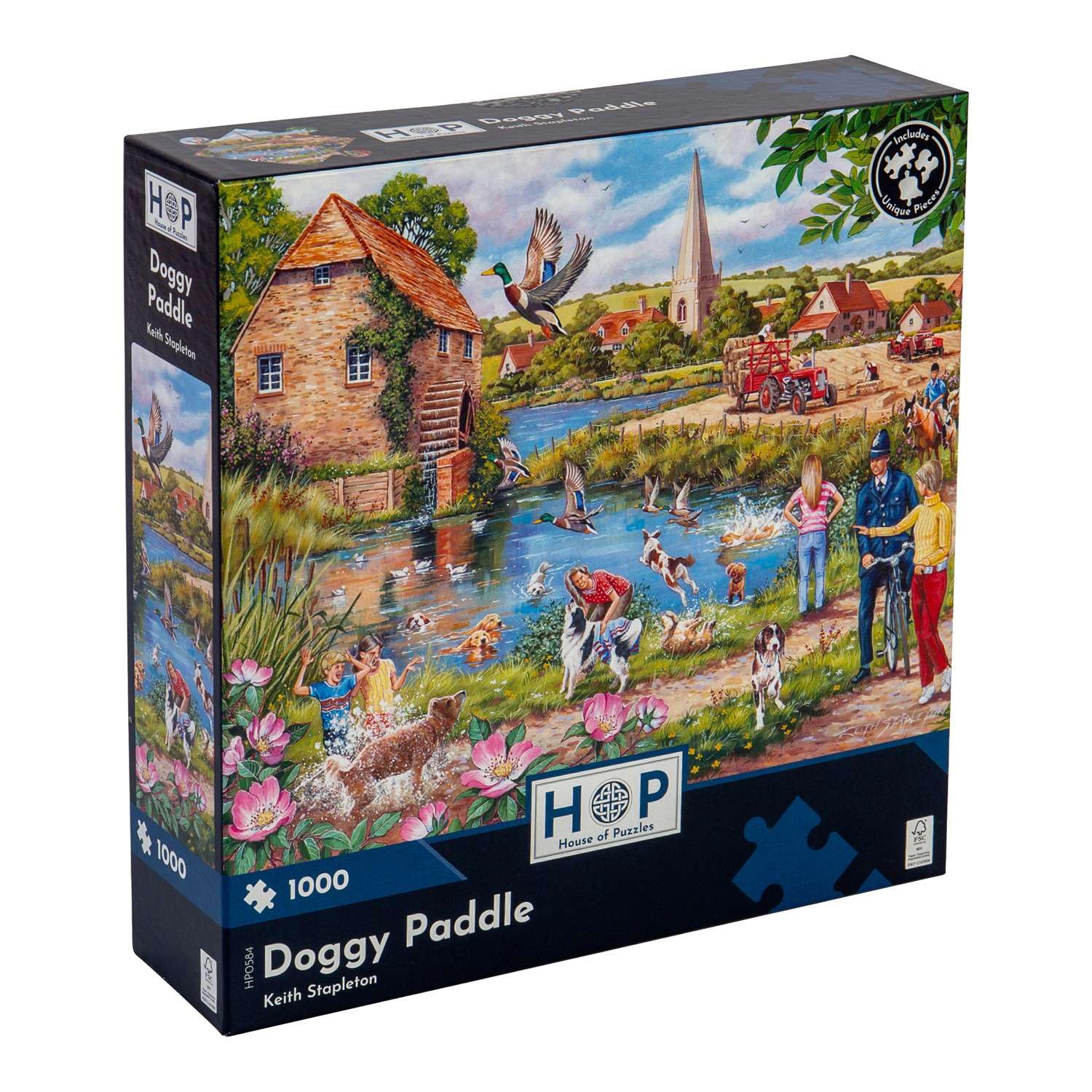 The House of Puzzles - Doggy Paddle Jigsaw - 1000 Piece Jigsaws For Adults, Artist Illustrated, Scenic Landscape, Deluxe Puzzle Gifts