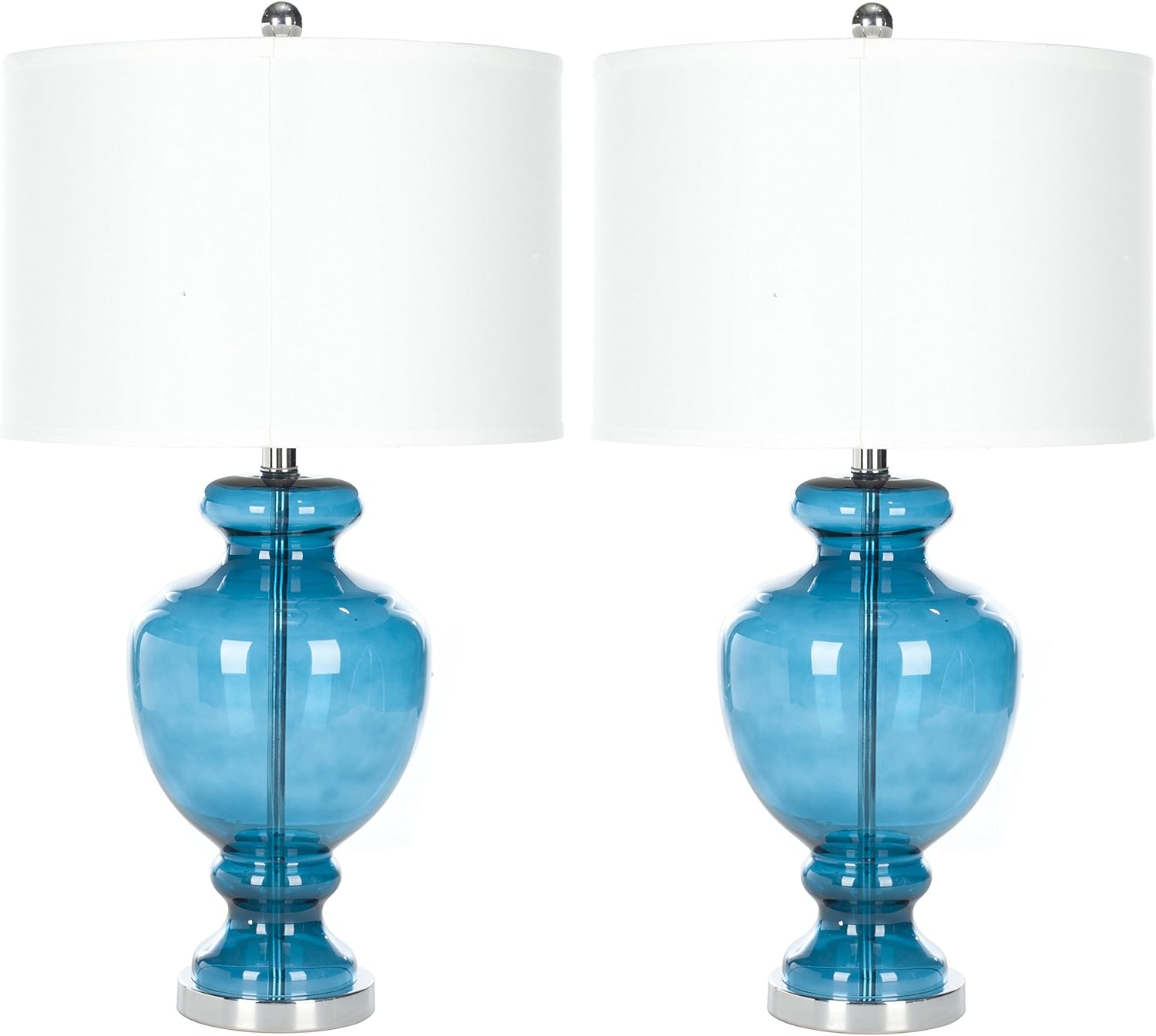 SAFAVIEH Modern Glass Table Lamps - Set of 2, in Morocco Blue, Turquoise, 38 X 38 X 71.12 cm