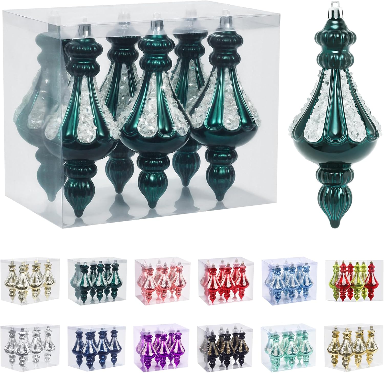 Ornaments - RoseCraft Christmas Ornaments Set, 5.9Inch Plastic Shatterproof Christmas Ball Hanging Ornaments for Xmas Tree Decorations, for Indoor Home Thanksgiving Party Decor - 6Pcs / Deep Green.