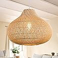 Karjearl Rattan Pendant Lights, Large Wicker Chandelier Hand-Woven Boho Pendant Light Rattan Basket Hanging Light for Dining Room Kitchen Island Living Room