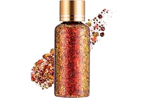 KIMIEYE Holographic Body Glitter Gel for Face, Body, Nail, Super Long Lasting Waterproof Quick Dry Liquid Chunky Glitter Eyeshadow for Rave Festival Party Makeup Accessories, 1oz (Maple Red)