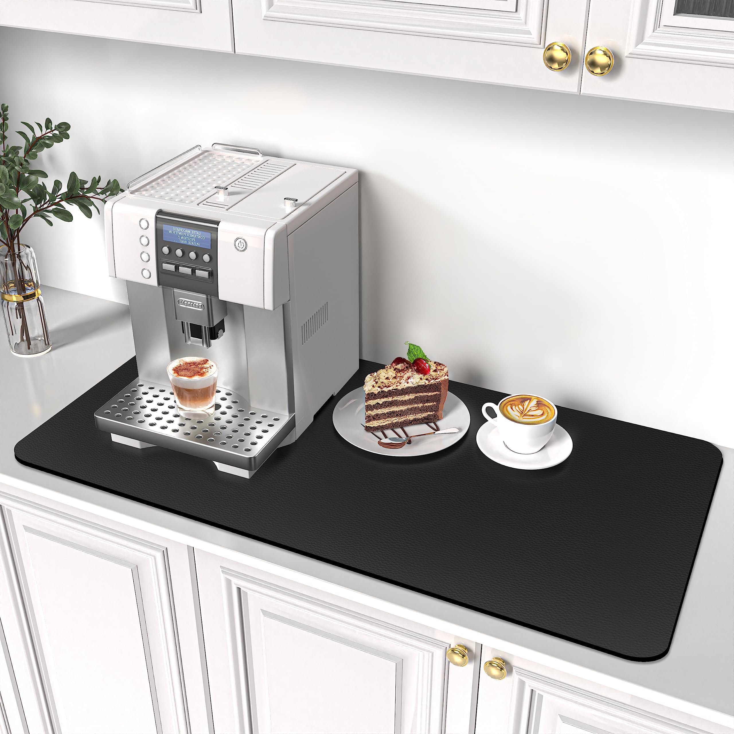 Photo 1 of PoYang 31"x17" Coffee Mat X-Large, Coffee Bar Accessories for Countertop, Absorbent Dish Drying Mat, Anti-Slip and Hide Stain Pad for Espresso Machine, Espresso Maker and Kitchen Counter, Black